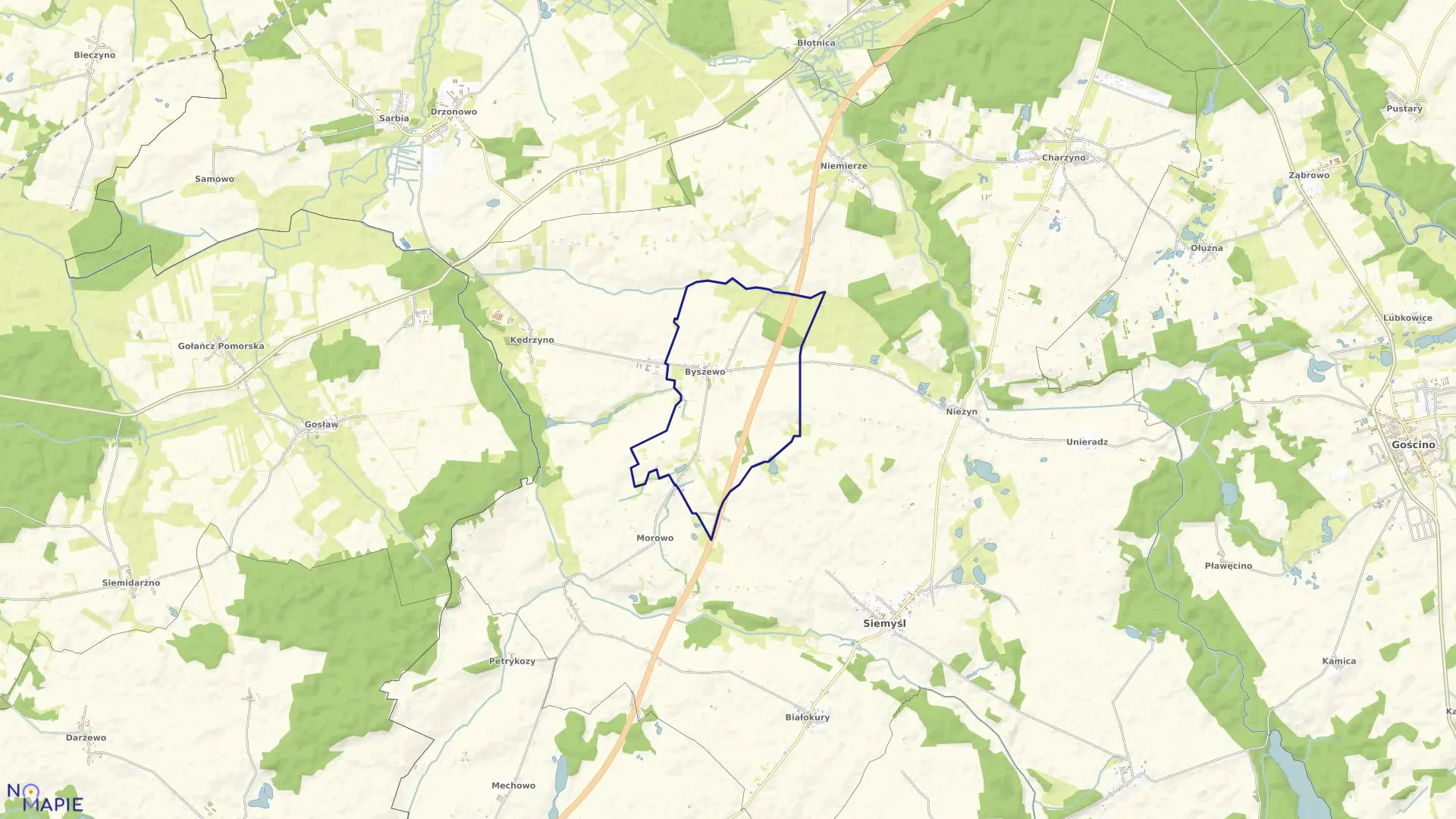 Mapa obrębu Byszewo w gminie Siemyśl