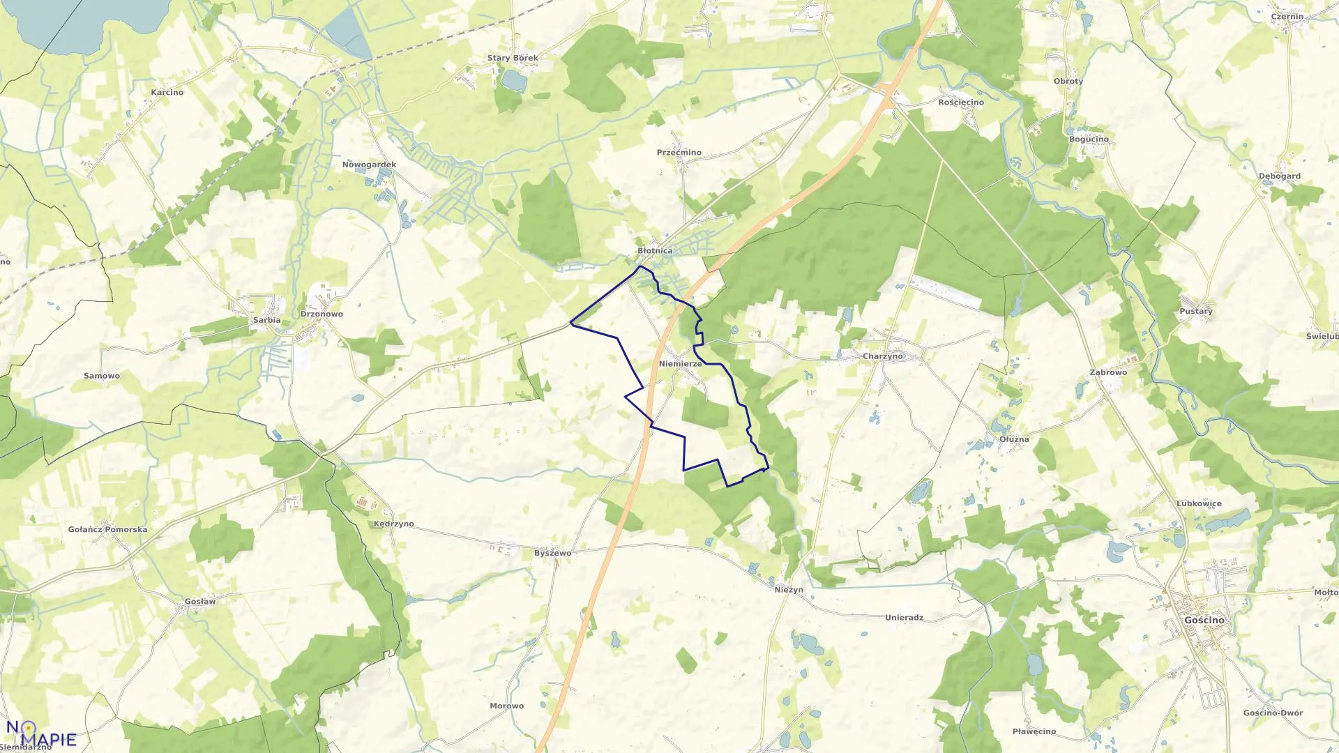 Mapa obrębu Niemierze w gminie Siemyśl