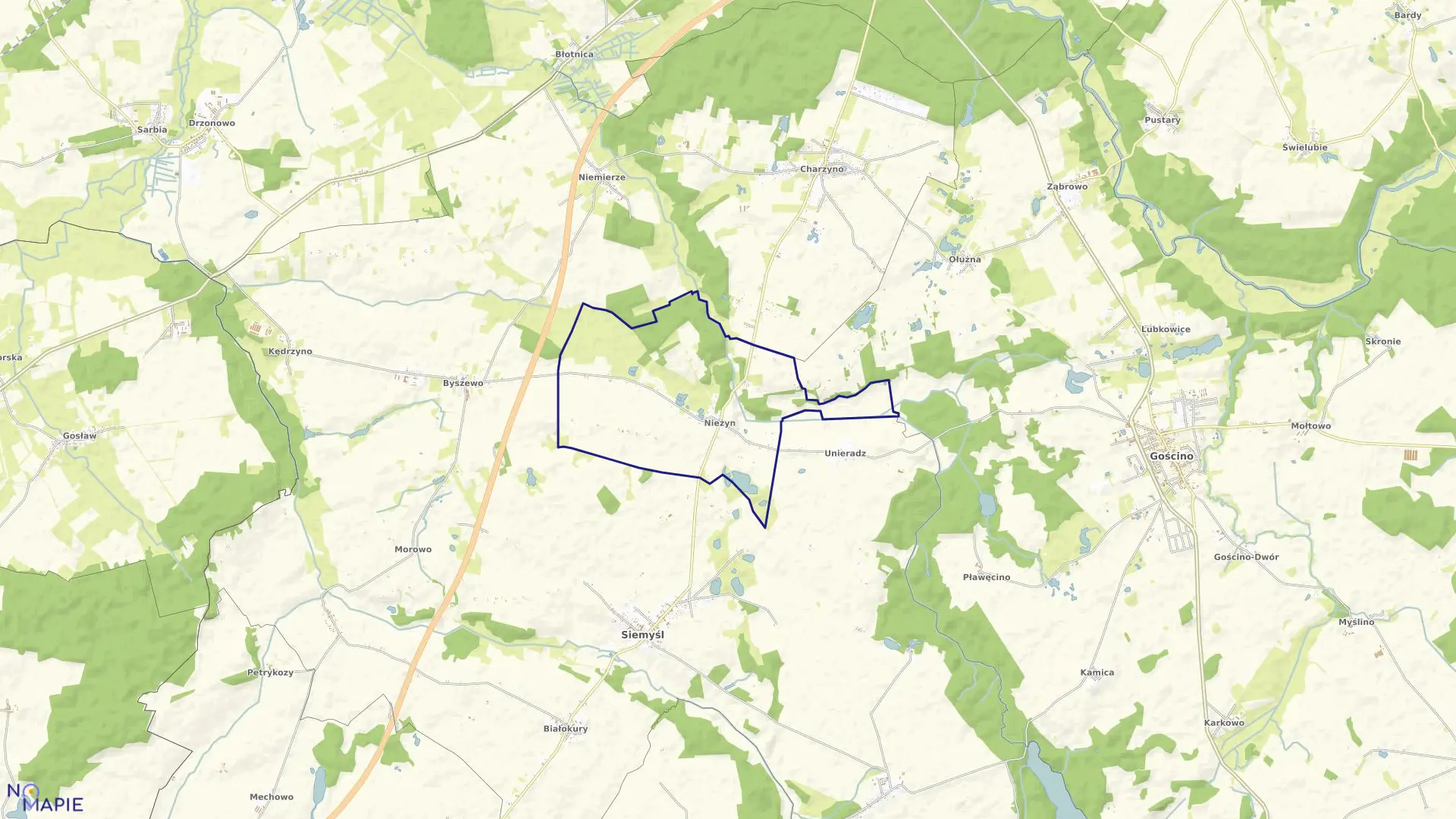 Mapa obrębu Nieżyn w gminie Siemyśl